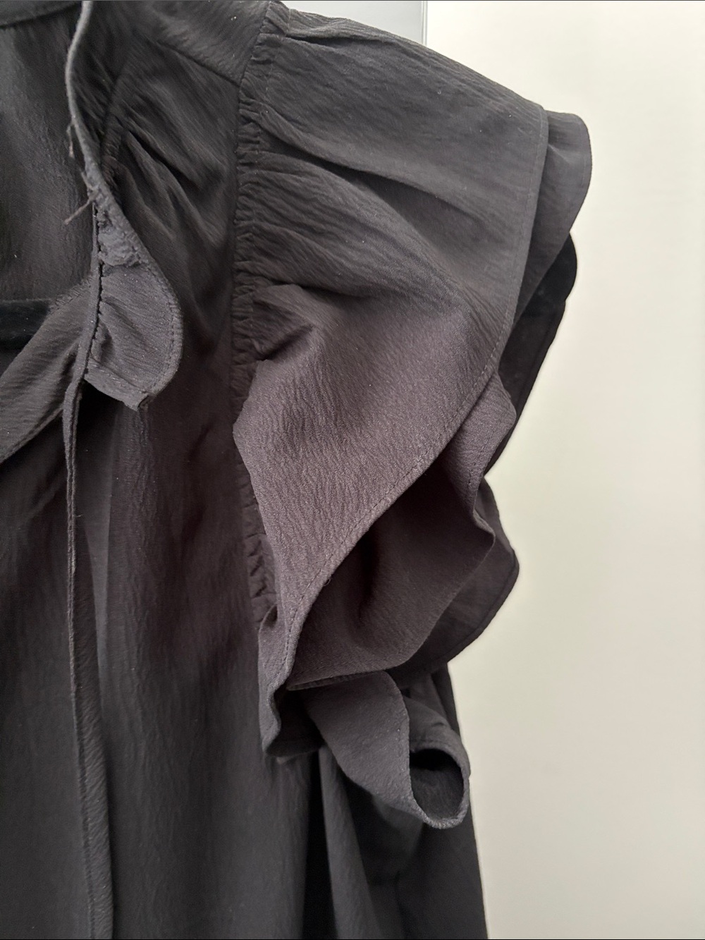 Amazon Black Ruffle Sleeve Tie-Neck Mini Dress - Picture 3 of 7